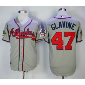 MLB Braves 47 Tom Glavine Gray Throwback Men Jersey