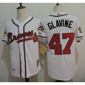 MLB Braves 47 Tom Glavine White 1995 World Series Patch Men Jersey