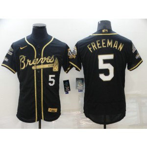 MLB Braves 5 Freddie Freeman Black Gold 2021 Champion Nike Flexbase Men Jersey