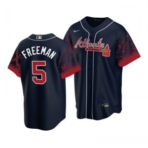 MLB Braves 5 Freddie Freeman Blue 2021 City Connect Cool Base Men Jersey
