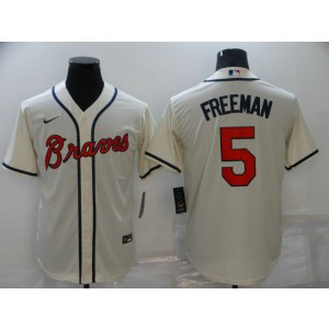 MLB Braves 5 Freddie Freeman Cream Nike Cool Base Men Jersey