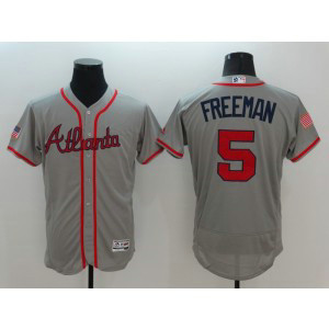 MLB Braves 5 Freddie Freeman Grey Stars and Stripes Flexbase Men Jersey
