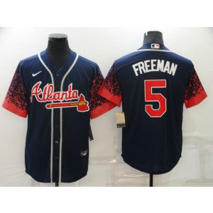 MLB Braves 5 Freddie Freeman Navy Drift Nike Cool Base Men Jersey