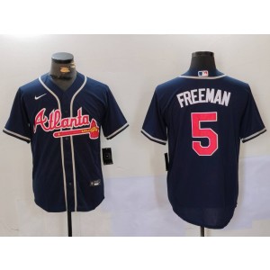 MLB Braves 5 Freddie Freeman Navy Nike Cool Base Men Jersey