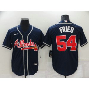 MLB Braves 54 Max Fried Navy Nike Cool Base Men Jersey