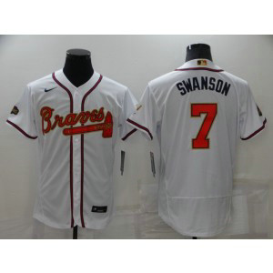 MLB Braves 7 Dansby Swanson 2022 White Gold Nike Flexbase Men Jersey