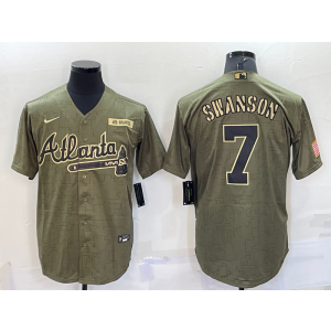 MLB Braves 7 Dansby Swanson Camo Nike Coole Base Men Jersey