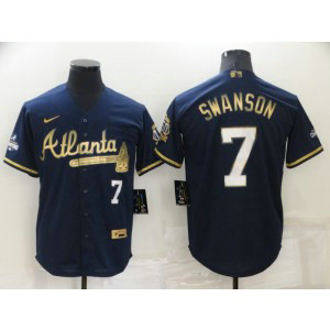 MLB Braves 7 Dansby Swanson Gold Nike Cool Base Men Jersey