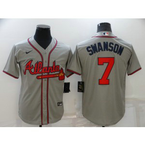 MLB Braves 7 Dansby Swanson Grey Nike Cool Base Men Jersey
