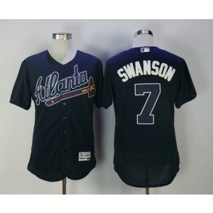 MLB Braves 7 Dansby Swanson Navy Flexbase Men Jersey