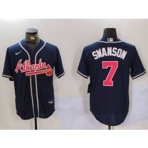 MLB Braves 7 Dansby Swanson Navy Nike Cool Base Men Jersey