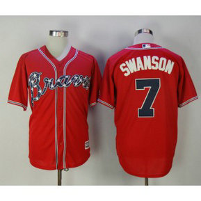 MLB Braves 7 Dansby Swanson Red Cool Base Men Jersey