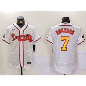 MLB Braves 7 Dansby Swanson White Gold Nike Cool Base Men Jersey