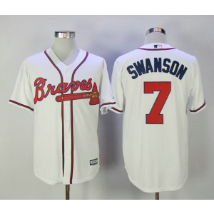 MLB Braves 7 Dansby Swanson White New Cool Base Men Jersey