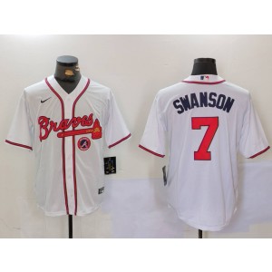 MLB Braves 7 Dansby Swanson White Nike Cool Base Men Jersey