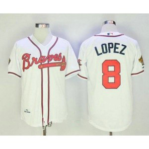 MLB Braves 8 Javy Lopez White Mitchell&Ness Throwback Men Jersey