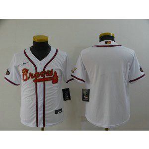 MLB Braves Blank 2022 White Gold Nike Cool Base Youth Jersey