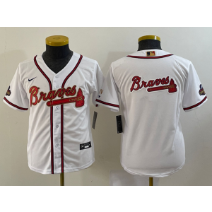MLB Braves Blank White Gold Nike Cool Base Women Jersey