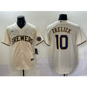 MLB Brewers 10 Frelick Cream Nike Cool Base Men Jersey MLB Brewers 10 Frelick Cream Nike Cool Base Men Jersey