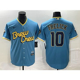 MLB Brewers 10 Sal Frelick Powder Blue 2021 City Connect Nike Cool Base Men Jersey MLB Brewers 10 Sal Frelick Powder Blue 2021 City Connect Nike Cool Base Men Jersey