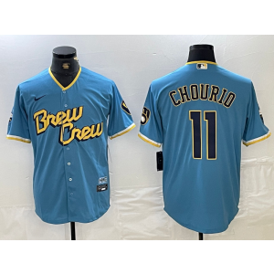 MLB Brewers 11 Chourio Blue City Connect Nike Cool Base Men Jersey MLB Brewers 11 Chourio Blue City Connect Nike Cool Base Men Jersey
