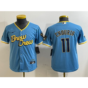MLB Brewers 11 Chourio Blue City Nike Cool Base Youth Jersey MLB Brewers 11 Chourio Blue City Nike Cool Base Youth Jersey