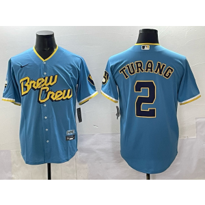 MLB Brewers 2 Turang Blue City Nike Cool Base Men Jersey MLB Brewers 2 Turang Blue City Nike Cool Base Men Jersey
