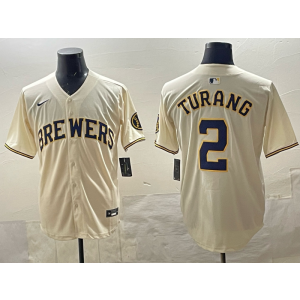 MLB Brewers 2 Turang Cream Nike Cool Base Men Jersey MLB Brewers 2 Turang Cream Nike Cool Base Men Jersey