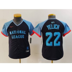 MLB Brewers 22 Christian Yelich Black 2024 All-Star Nike Cool Base Youth Jersey MLB Brewers 22 Christian Yelich Black 2024 All-Star Nike Cool Base Youth Jersey