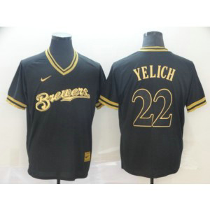 MLB Brewers 22 Christian Yelich Black Gold Nike Cooperstown Legend V Neck Men Jersey MLB Brewers 22 Christian Yelich Black Gold Nike Cooperstown Legend V Neck Men Jersey
