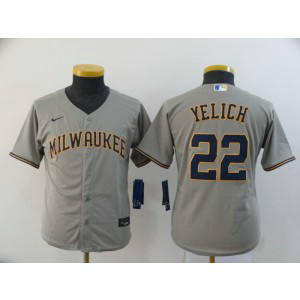 MLB Brewers 22 Christian Yelich Grey 2020 Nike Cool Base Youth Jersey MLB Brewers 22 Christian Yelich Grey 2020 Nike Cool Base Youth Jersey