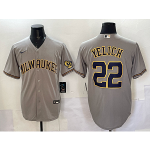 MLB Brewers 22 Christian Yelich Grey Nike Cool Base Men Jersey MLB Brewers 22 Christian Yelich Grey Nike Cool Base Men Jersey
