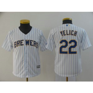 MLB Brewers 22 Christian Yelich White Cool Base Youth Jersey