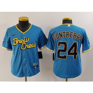 MLB Brewers 24 William Contreras Blue City Connect Nike Cool Base Youth Jersey MLB Brewers 24 William Contreras Blue City Connect Nike Cool Base Youth Jersey