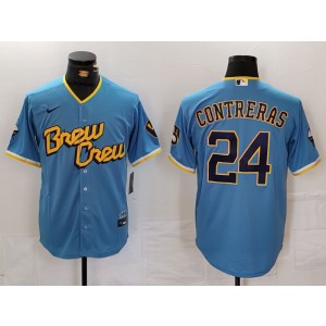 MLB Brewers 24 William Contreras Blue Nike Cool Base Men Jersey MLB Brewers 24 William Contreras Blue Nike Cool Base Men Jersey