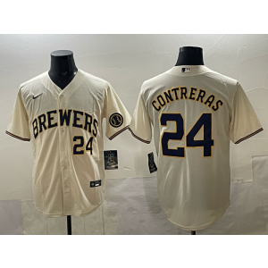 MLB Brewers 24 William Contreras Cream Nike Cool Base Men Jersey 1 MLB Brewers 24 William Contreras Cream Nike Cool Base Men Jersey 1