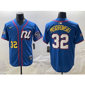 MLB Brewers 32 Misiorowski Blue National League 2025 All Star Nike Cool Base Men Jersey