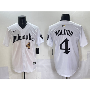 MLB Brewers 4 Molitor New White Gold Nike Cool Base Men Jersey MLB Brewers 4 Molitor New White Gold Nike Cool Base Men Jersey