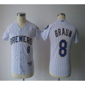 MLB Brewers 8 Ryan Braun White(blue stripe) Youth Jersey