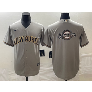MLB Brewers Blank Grey Baseball Logo Nike Cool Base Men Jersey MLB Brewers Blank Grey Baseball Logo Nike Cool Base Men Jersey