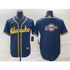 MLB Brewers Blank Navy Baseball Logo Nike Cool Base Men Jersey MLB Brewers Blank Navy Baseball Logo Nike Cool Base Men Jersey