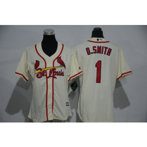 MLB Cardinals 1 Ozzie Smith Cream Women Jersey