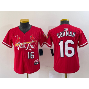 MLB Cardinals 16 Gorman Red 2024 City Connect Nike Cool Base Youth Jersey MLB Cardinals 16 Gorman Red 2024 City Connect Nike Cool Base Youth Jersey