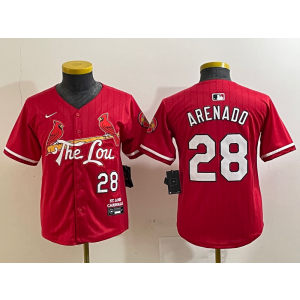 MLB Cardinals 28 Nolan Arenado Red 2024 City Connect Nike Cool Base Youth Jersey MLB Cardinals 28 Nolan Arenado Red 2024 City Connect Nike Cool Base Youth Jersey