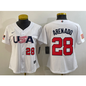 MLB Cardinals 28 Nolan Arenado White 2023 World Baseball Classic Women Jersey