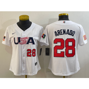 MLB Cardinals 28 Nolan Arenado White 2023 World Baseball Classic Youth Jersey
