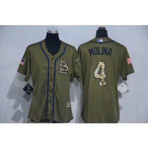 MLB Cardinals 4 Yadier Molina Green Salute to Service Women Jersey