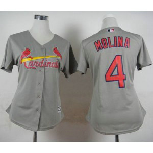 MLB Cardinals 4 Yadier Molina Grey Road Women Jersey