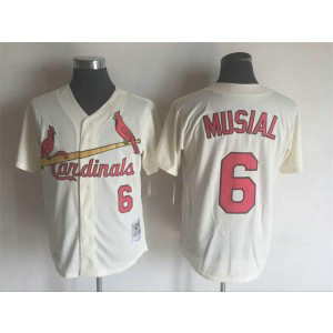 MLB Cardinals 6 Stan Musial Cream Mitchell and Ness Throwback Men Jersey MLB Cardinals 6 Stan Musial Cream Mitchell and Ness Throwback Men Jersey