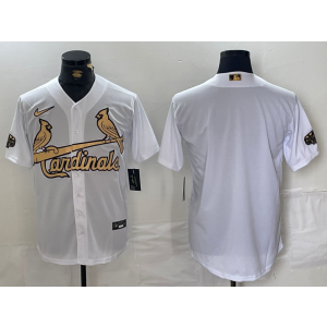 MLB Cardinals Blank White Gold Nike Cool Base Men Jersey